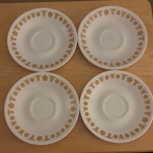 Corelle Livingware Butterfly Gold Patterned Saucers. Set of 4